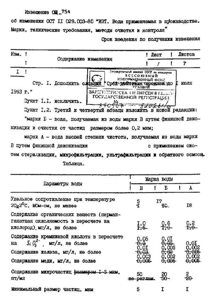 ОСТ 11 029.003-80 "Требования к качеству воды для электронной промышленности" ОСТ 11 029.003-80 "Требования к качеству воды для электронной промышленности"