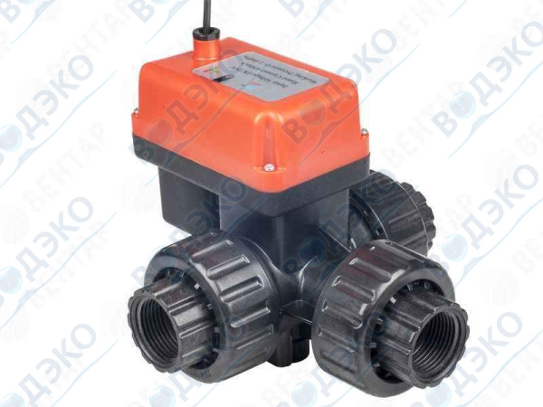 Кран шаровый трехходовой DN25 с электроприводом DC24V (Q91402-25) ВР